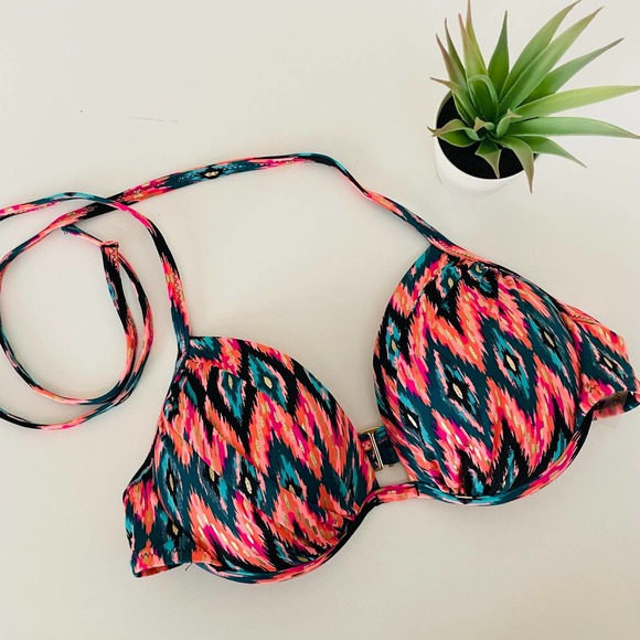 Shade & Shore Other - Shade & Shore Neon Abstract Gold Print Strap Bikini Top